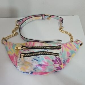 Vibrant Tie-Dye Crossbody Bag with Gold Accents